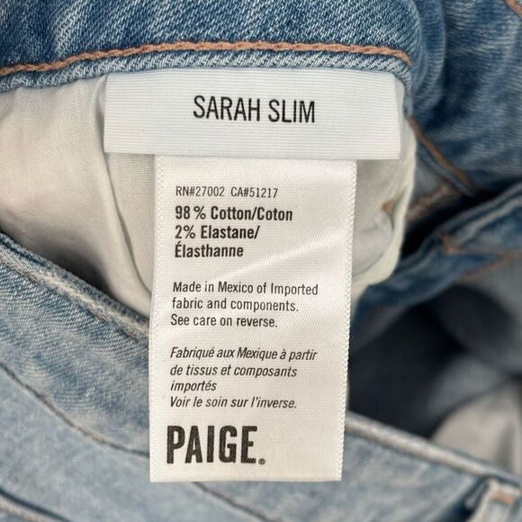 Paige Sarah Slim Distressed Straight Leg Jeans Light Wash Size 32 - Picture 3 of 10